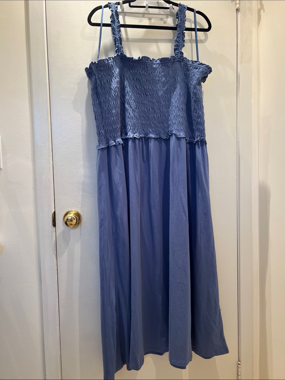 Women’s Blue Smocked Sundress with Ruffled Straps